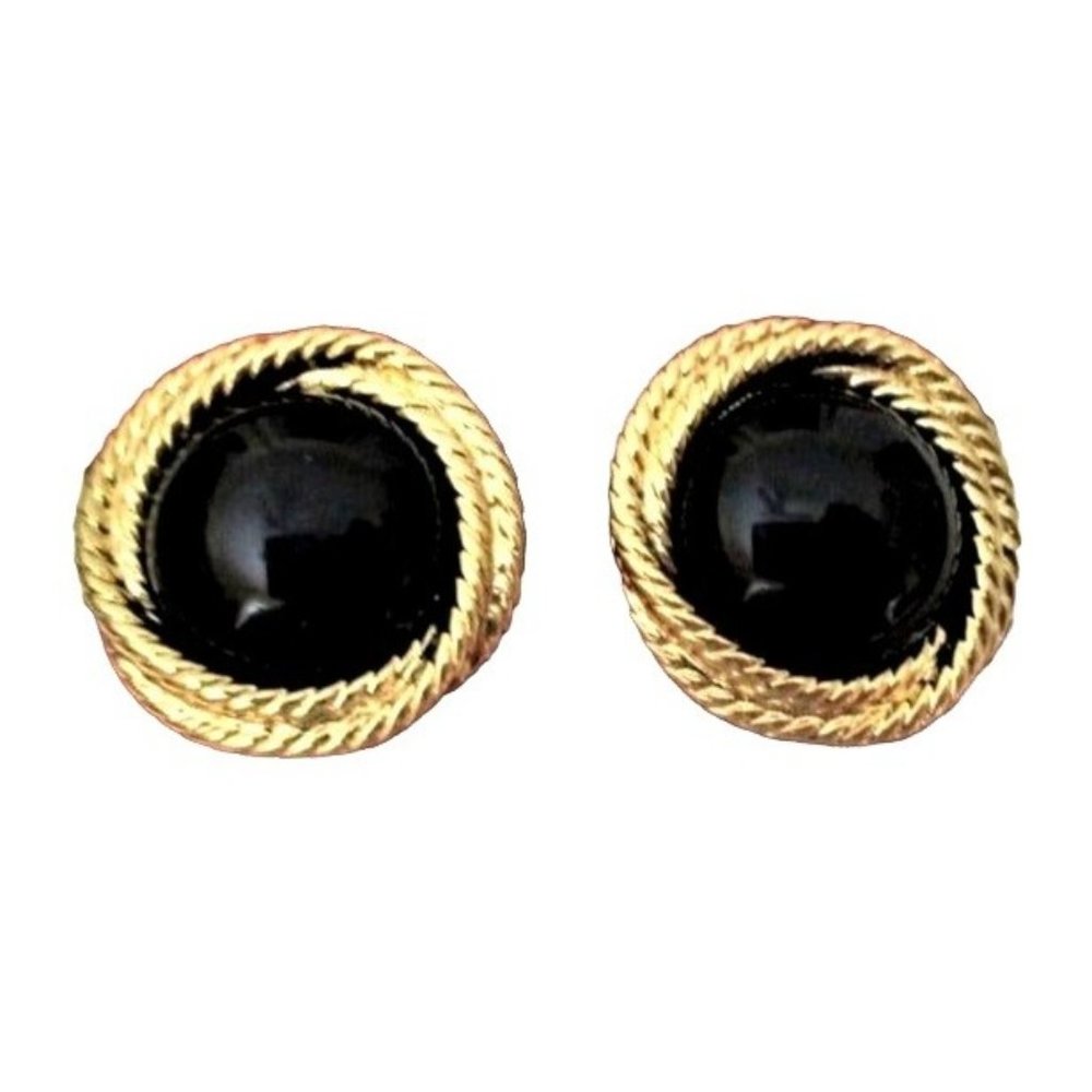 Napier Clip On Earrings - Goldtone Black - Signed Jewelry New on Card